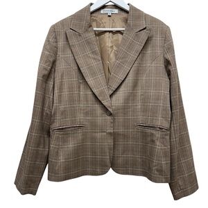 Harve Bernard Women’s Brown Plaid Jacket Blazer Coat Suite Sz 14 Large Work wear